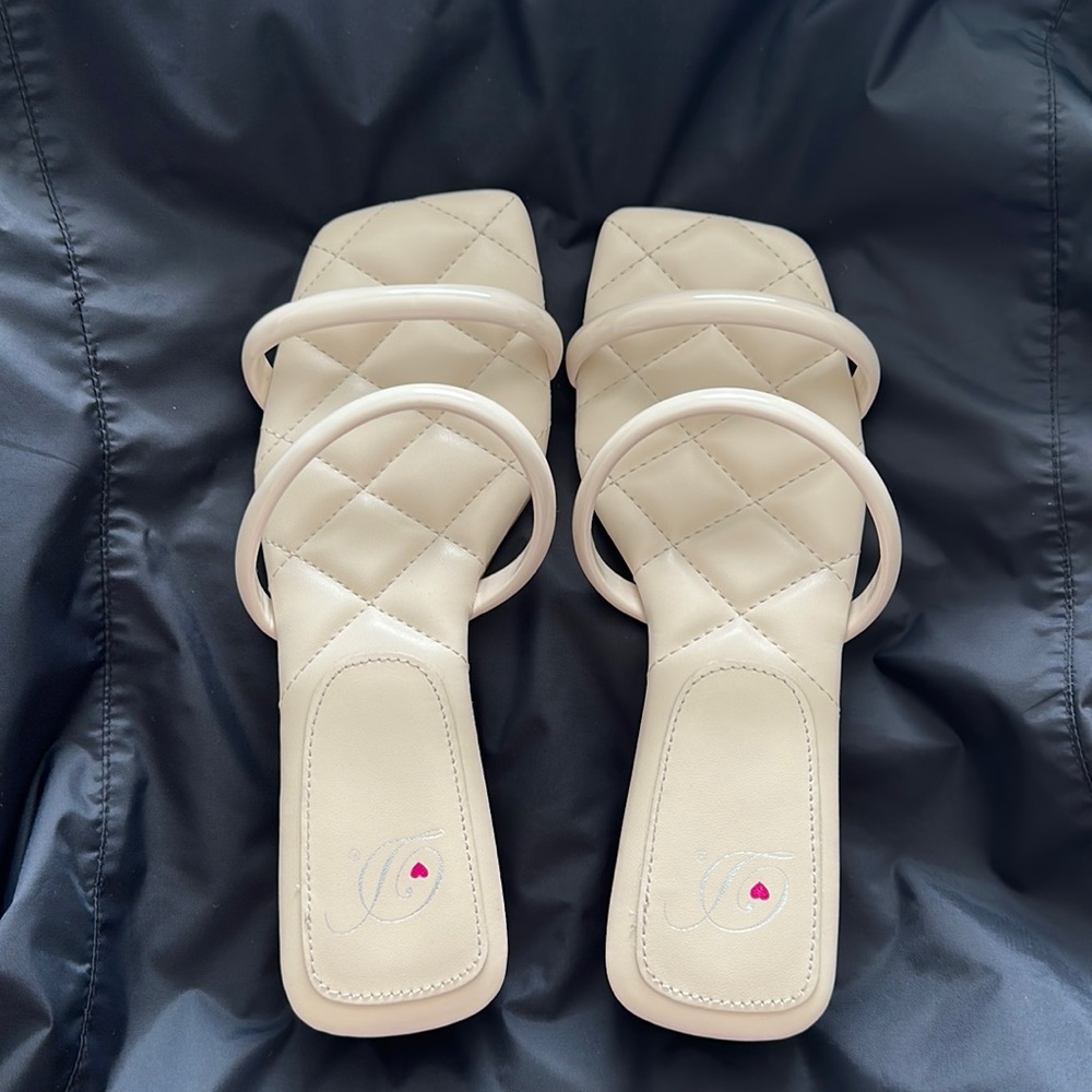 Beige Square Toe Block Heel Women Sandals